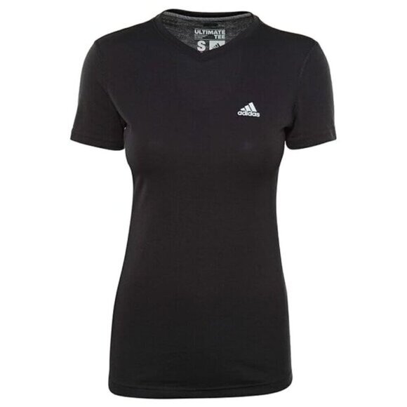 Adidas Women's Size Large Ultimate Short Sleeve V-Neck Black Tee NWOT Size Large - Picture 1 of 4